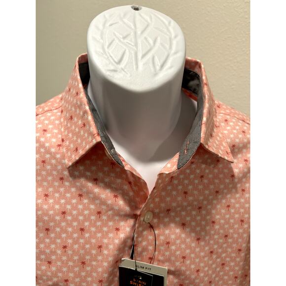 Van Heusen Men Slim Fit Shirt Button Up Tropical Summer Short Sleeve M 15 - 15.5 - Picture 4 of 8